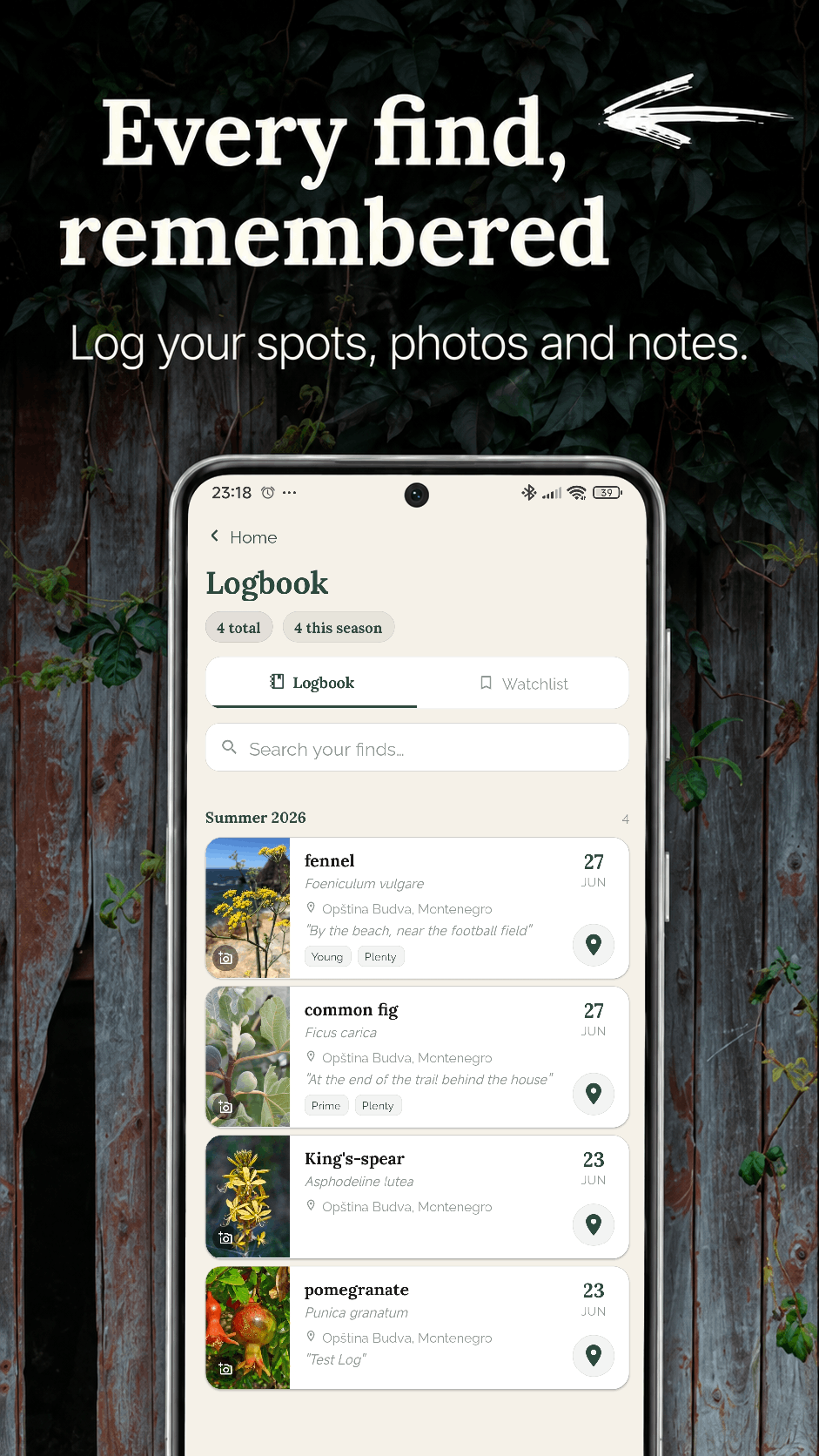 Forage logbook of your finds